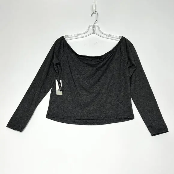 BP Long Sleeve Off The Shoulder Fitted Crop Top Grey Womens XL - Picture 8 of 11